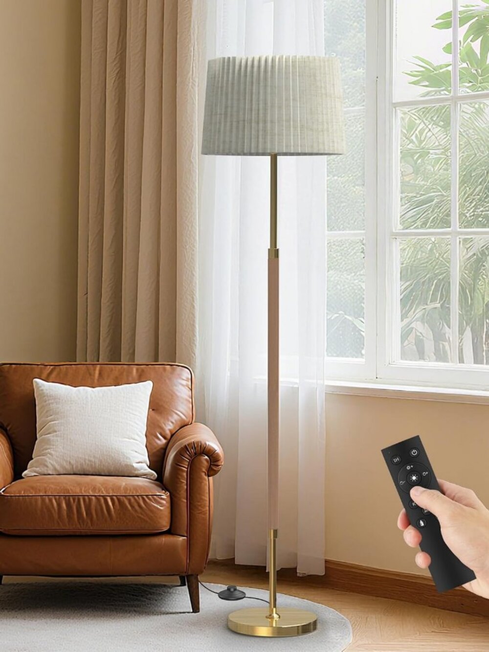 Dimmable Mid Century Modern Tall Wood Floor Lamp with Remote Control - Stylish